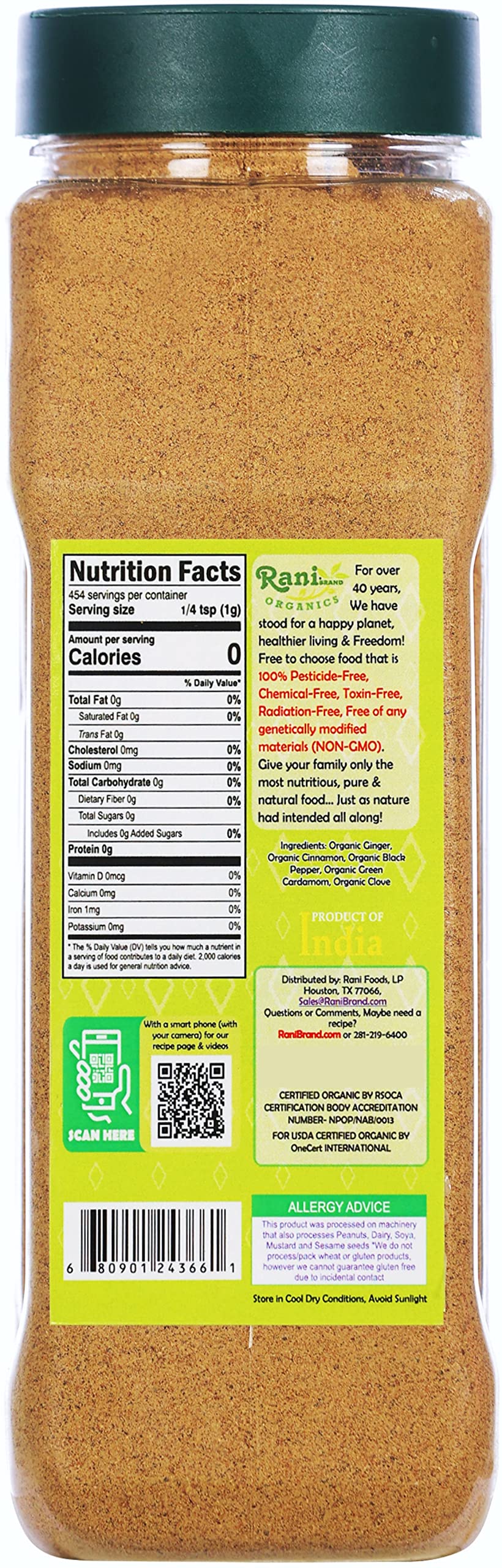 Rani Organic Tea (Chai) Masala Indian Spice Blend 16Oz (1Lb) 454G Pet Jar ~ All Natural | Vegan | Gluten Friendly | Non-Gmo | In