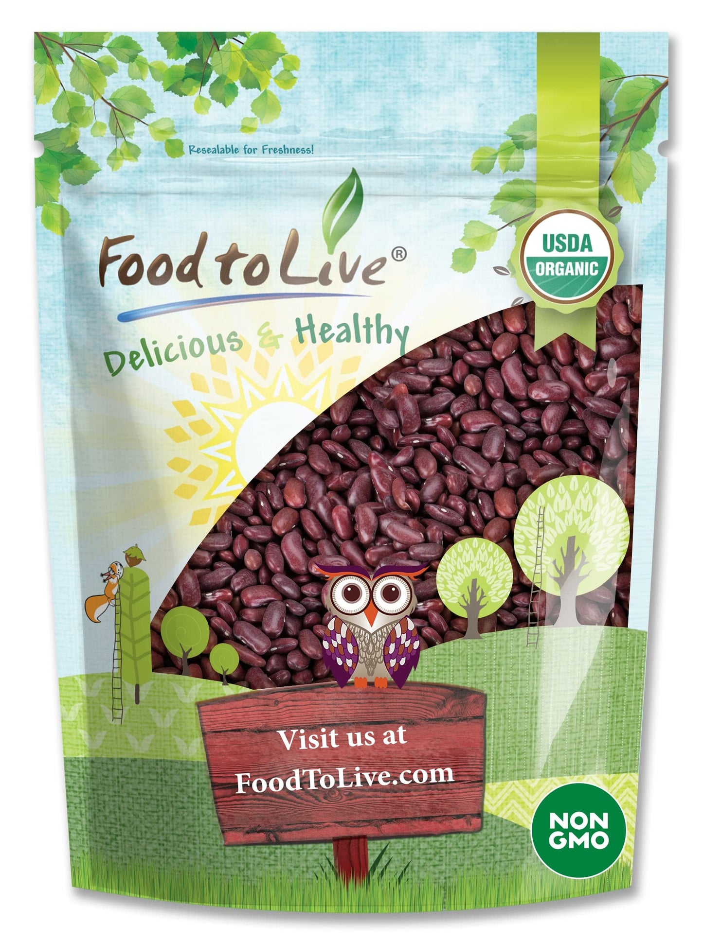 Food to Live Organic Dark Red Kidney Beans, Non-GMO, Vegan, 5 Pounds