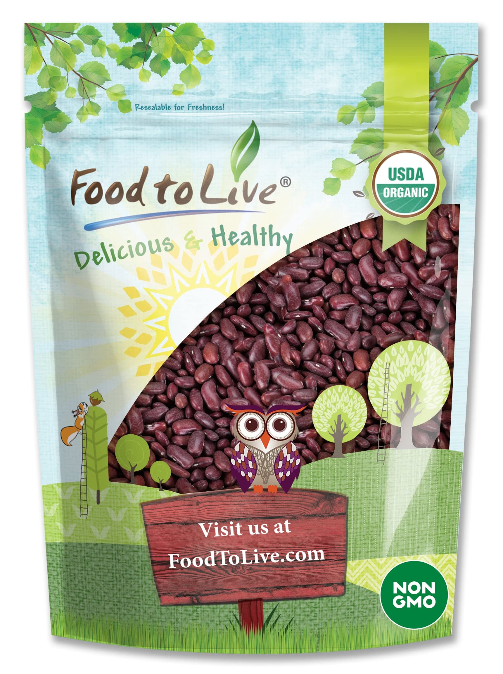 Food to Live Organic Dark Red Kidney Beans, Non-GMO, Vegan, 5 Pounds