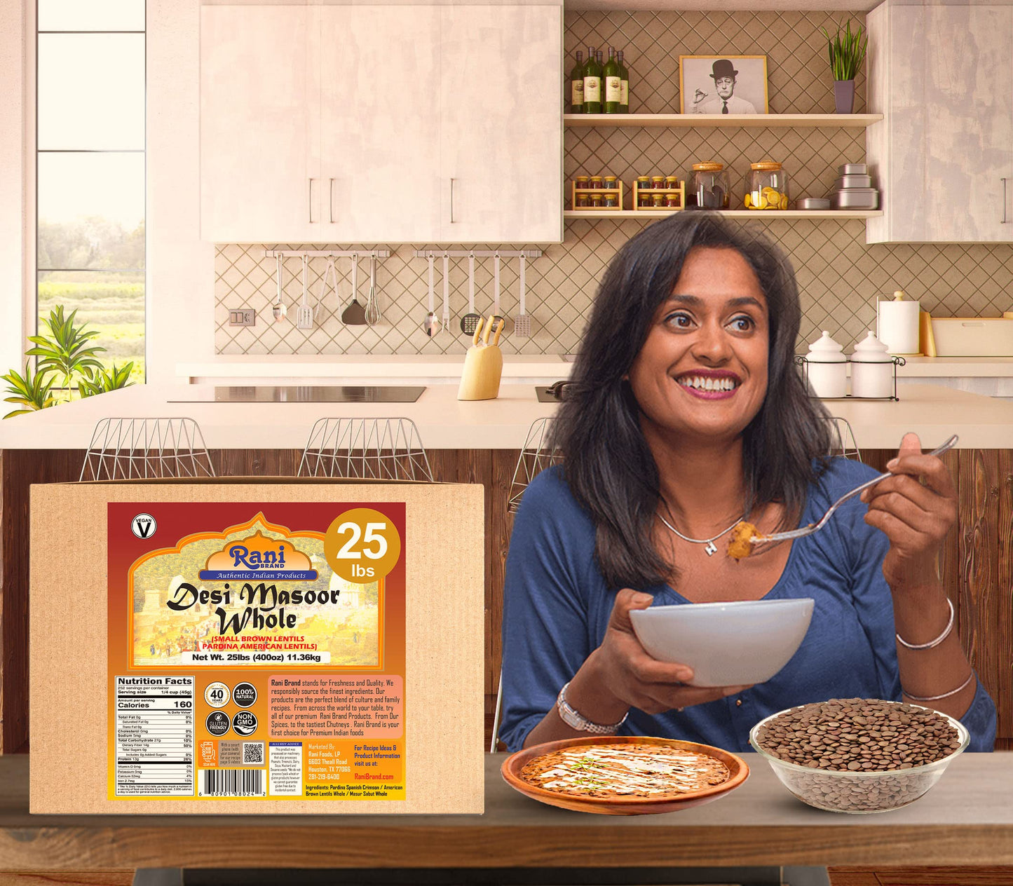 Rani Desi Masoor (Masur) Whole 400Oz (25Lbs) 11.36Kg (Aka. Pardina Spanish / American Brown Lentils Whole) Bulk Box ~ All Natura