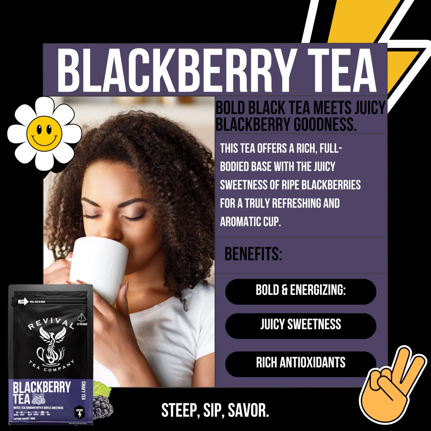 REVIVAL TEA COMPANY Blackberry Tea - Black Tea Blend with Blackberry Leaf - 24 Tea Bags