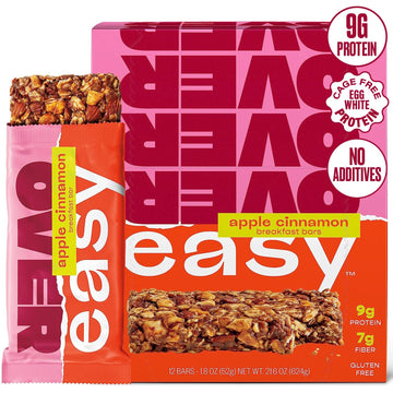 Over Easy Apple Cinnamon Soft And Chewy Oatmeal Breakfast Bars - Granola And Protein Bars - 12 Energy Snack Bars - Clean, Organi