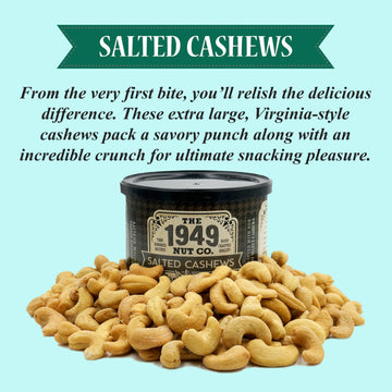 The 1949 Nut Co. Salted Cashews | Oil Roasted Fried with a Unique Crispy Crunch | Extra-Large, Hand-Cooked in the USA with an Ol