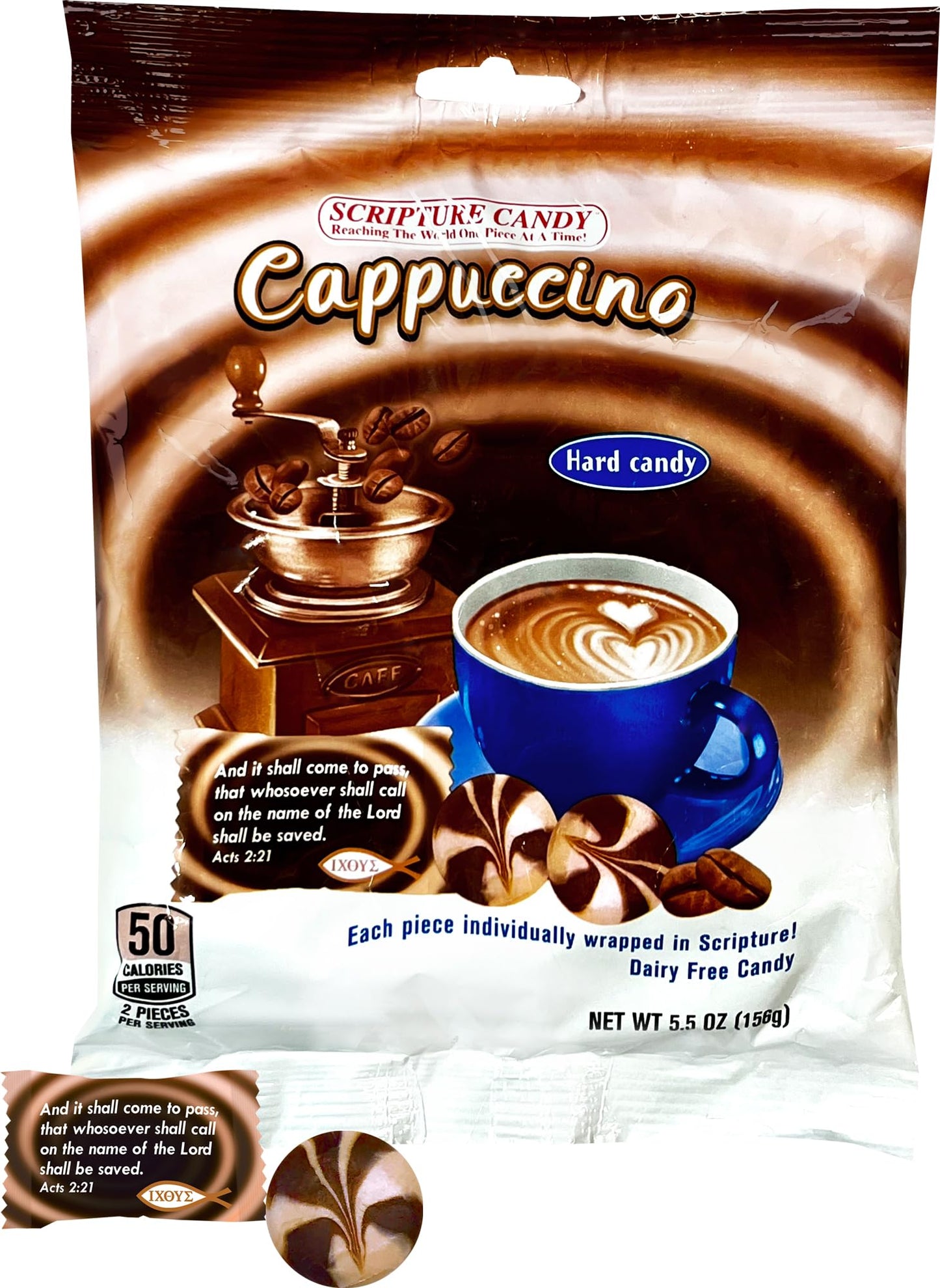 Scripture Candy, Coffee Cappuccino Flavored Hard Candy 5.5Oz Bag, 25 Pieces
