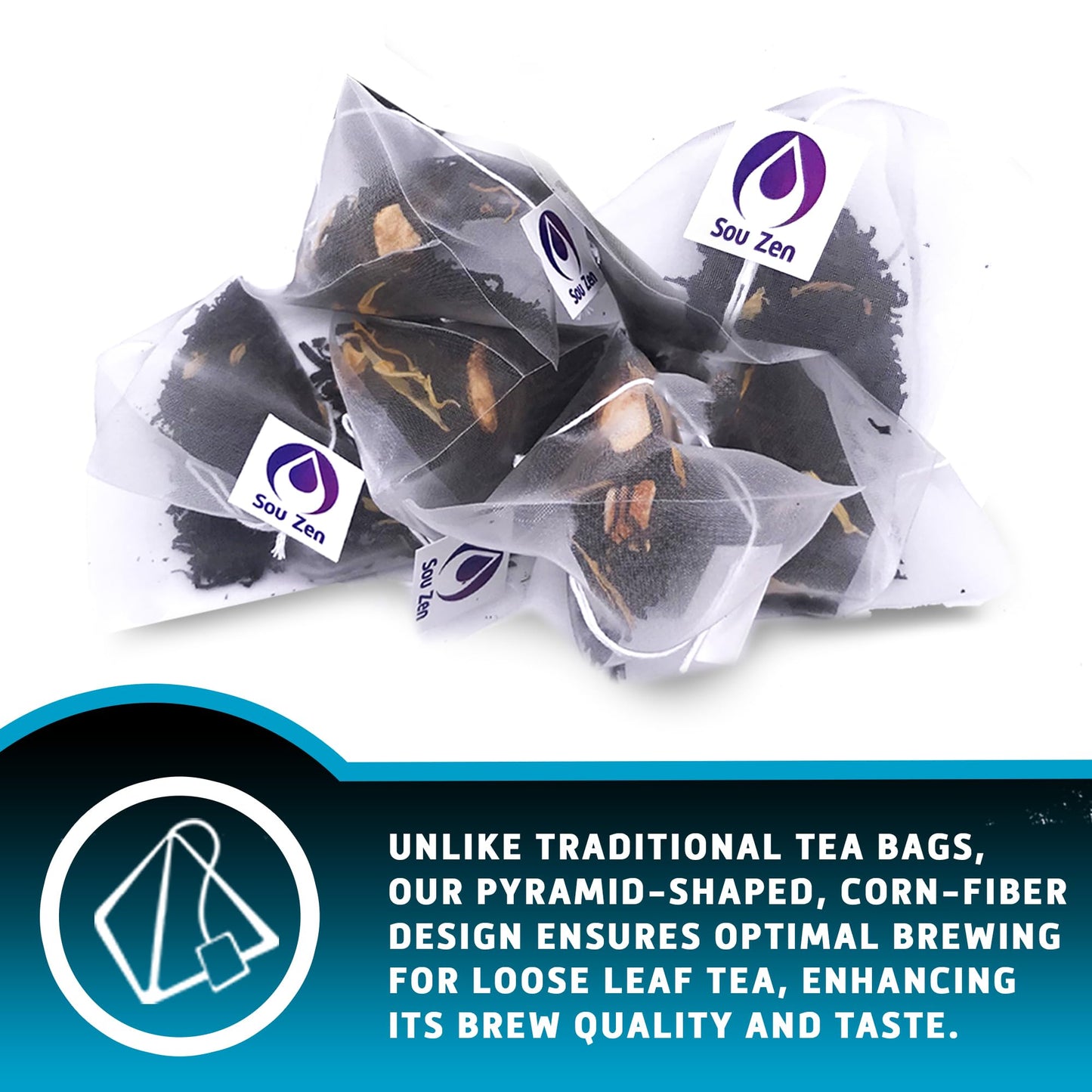 Sou Zen Earl Grey 30 Corn-Fiber Pyramid Tea Bags | Premium Loose Leaf Blend | Naturally Organic Ingredients, No Additives (Cream