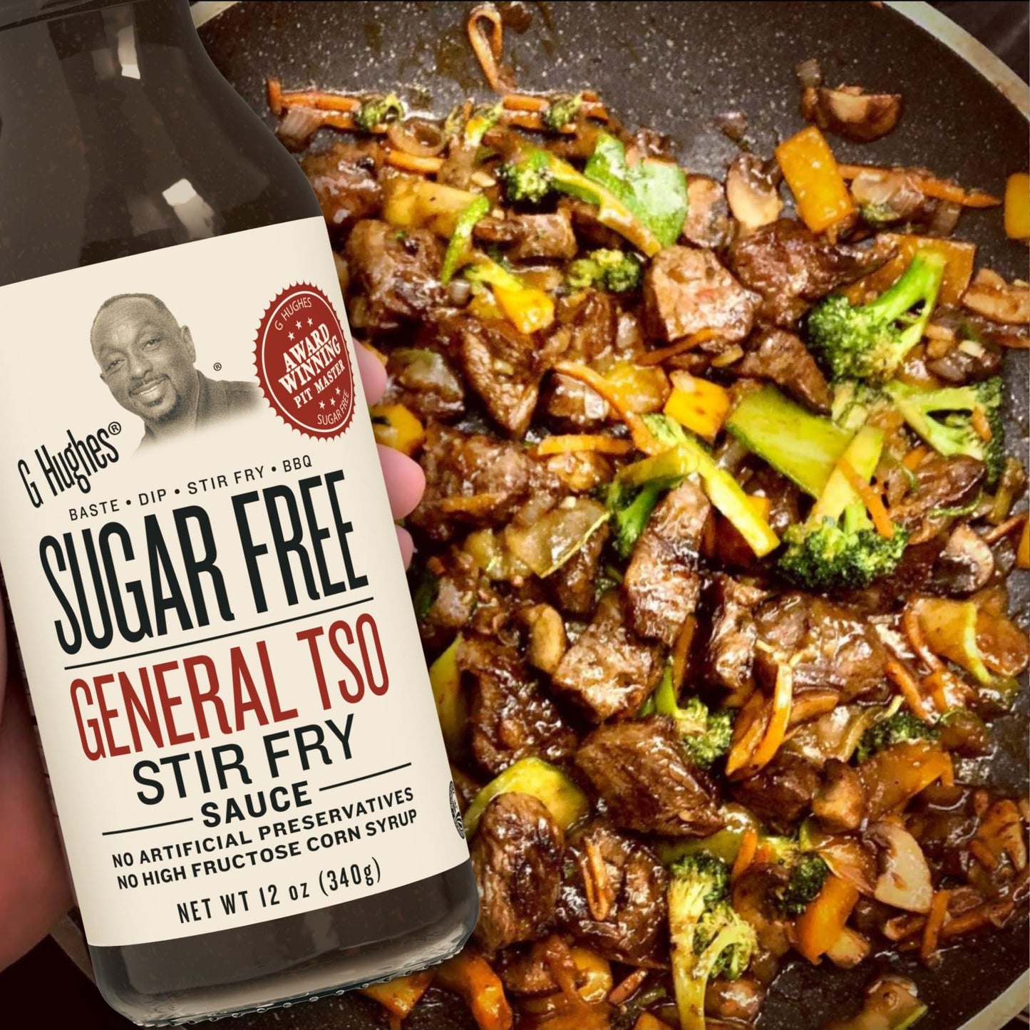 G Hughes Sugar Free, General Tso Sauce - Stir Fry Sauce, Gluten Free, No High Fructose, No Artificial Preservatives - 12 Oz (3-Pack)