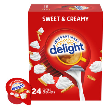 International Delight Coffee Creamer Singles, Sweet & Creamy, Shelf Stable Flavored Creamer, 24 Ct, 16 FL Oz, Pre-Portioned Creamers