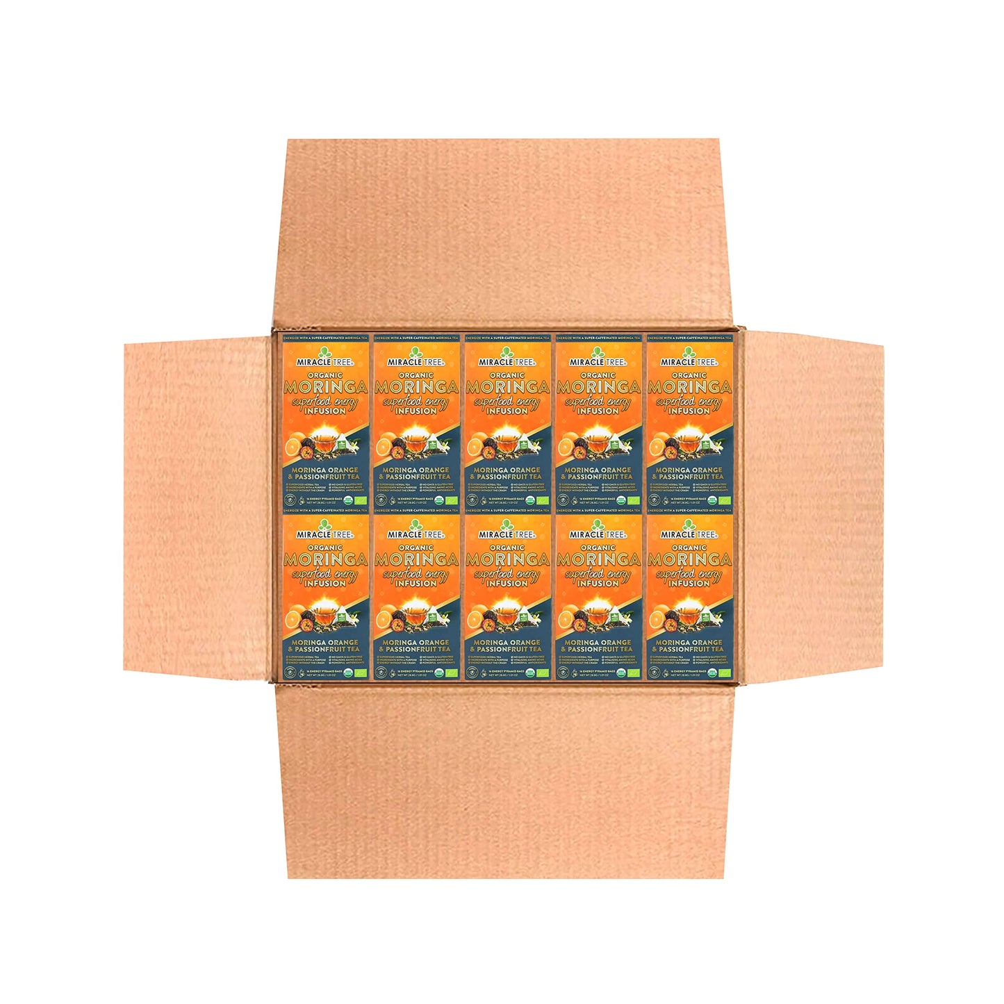 Miracle Tree's Moringa Energy Tea - Orange & Passionfruit | Super Caffeinated Blend | Healthy Coffee Alternative, Perfect for Fo