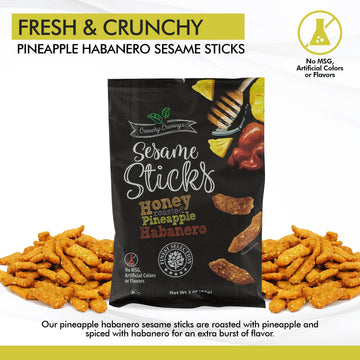 Crunchy Cravings Sesame Sticks, Honey Roasted Pineapple Habanero, 12-Pack of 3oz Snack Bags, Total 36oz