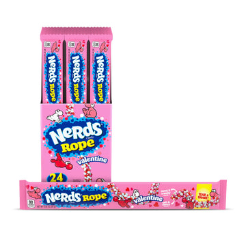 Nerds Rope Valentine Candy, Sweet And Sour Candy, Individually Wrapped, Valentine'S Day Pink, White, And Red Rope Colorful Candy, 0.92Oz, Pack Of 24