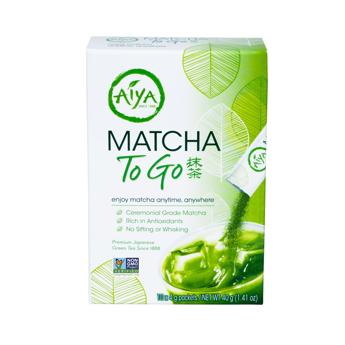 AIYA Matcha To Go Single Serve Packs - Ceremonial Grade Pure Matcha Green Tea Powder, 10 Count, Convenient Travel Size