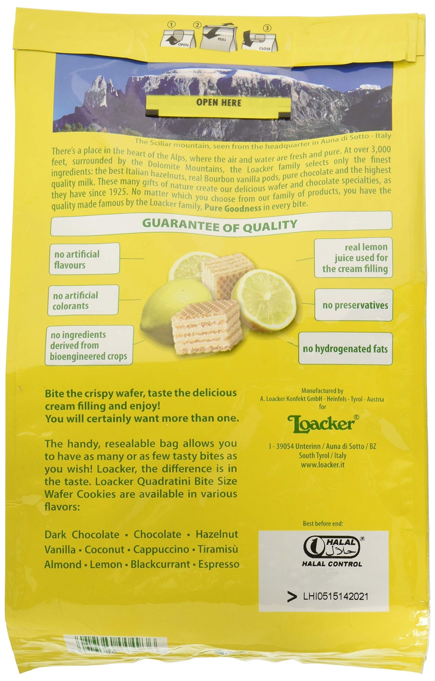 Loacker Wafer Quadratini Lemon 250g