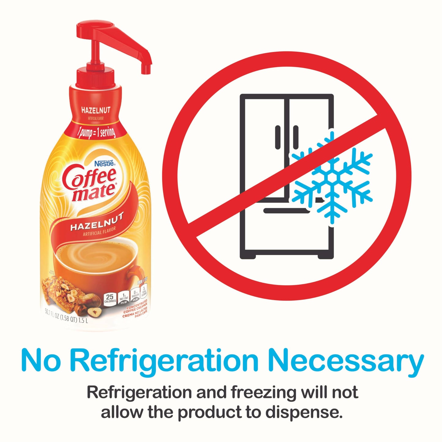 Nestle Coffee mate Coffee Creamer, Hazelnut, Concentrated Liquid Pump Bottle, Non Dairy, No Refrigeration, 50.7 Fl Oz (Pack of 2