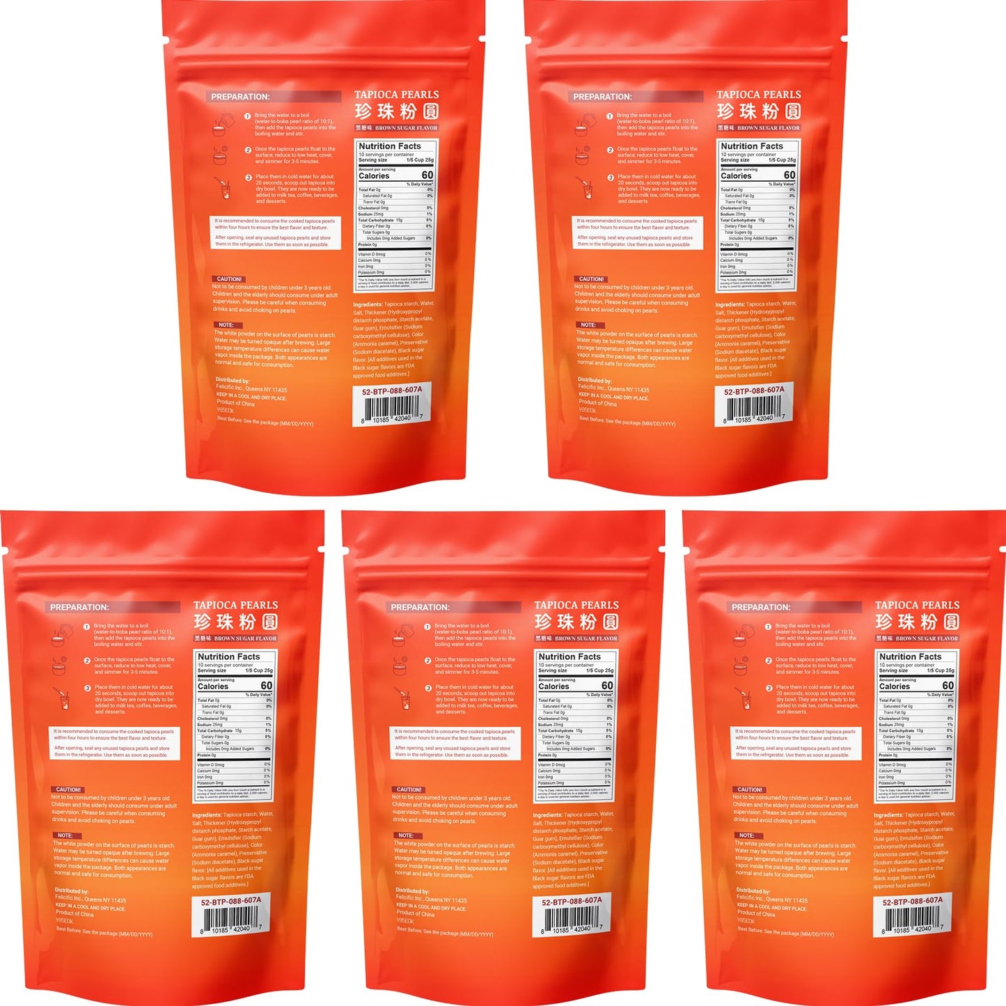 52Usa Boba Tapioca Pearl, Black Sugar Flavor, Fresh Bubble Tea Pearl, 8.8 Oz (Pack Of 5), Black Tapioca Pearl For Bubble Tea, Re