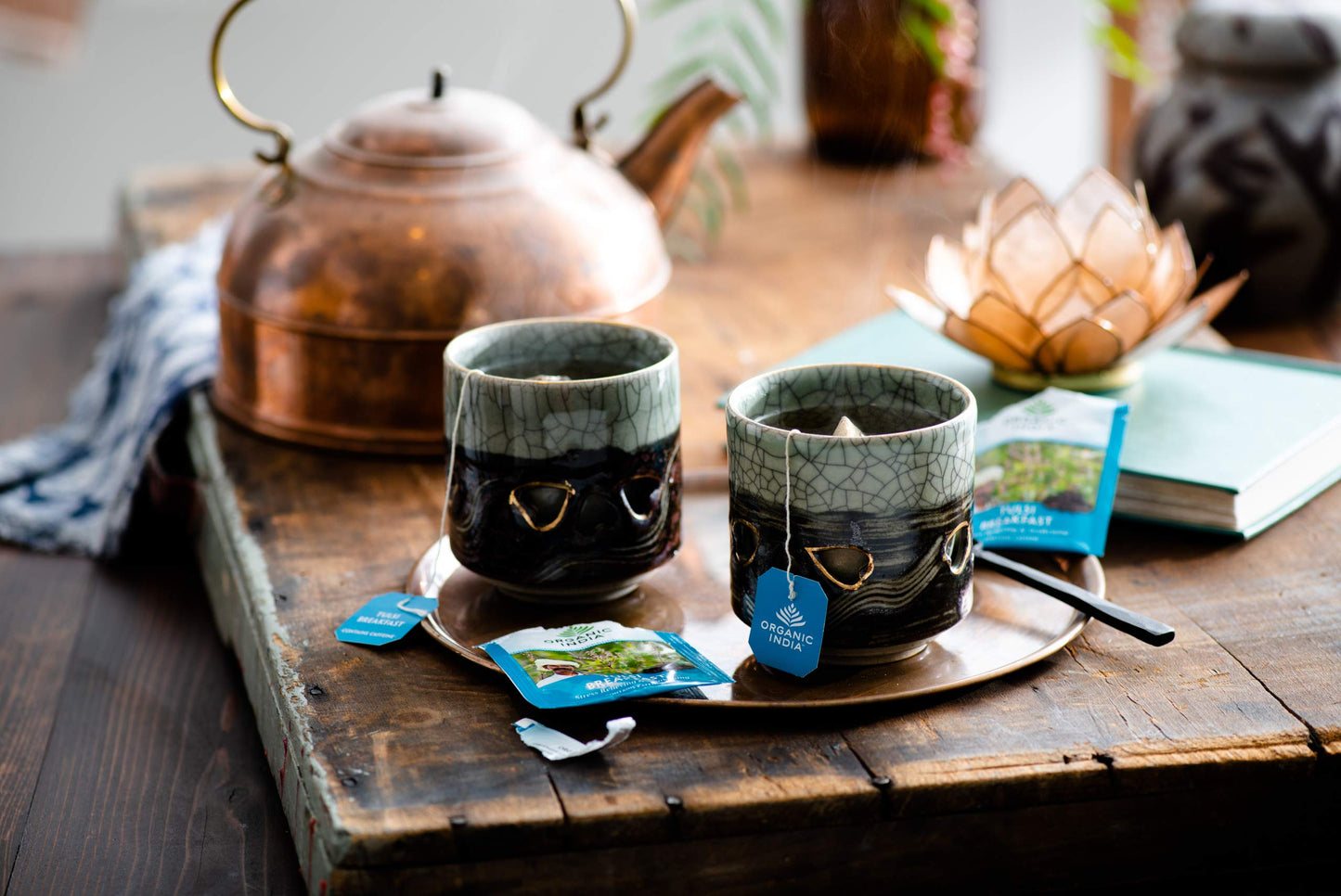Organic India Energizing Tulsi Herbal Tea Favorites - Breakfast, Green, Moringa - Holy Basil, Adaptogen, Vegan, Usda Certified O