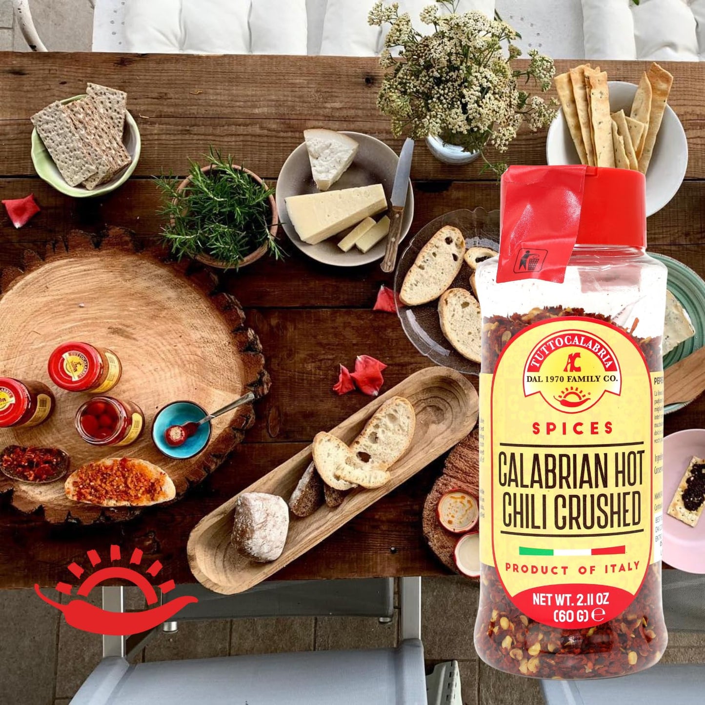 Tuttocalabria Calabrian Chili Flakes, Dried, Crushed Hot Chili Peppers, 60 G, 2.11 Oz All Natural, Non-Gmo, Product Of Italy