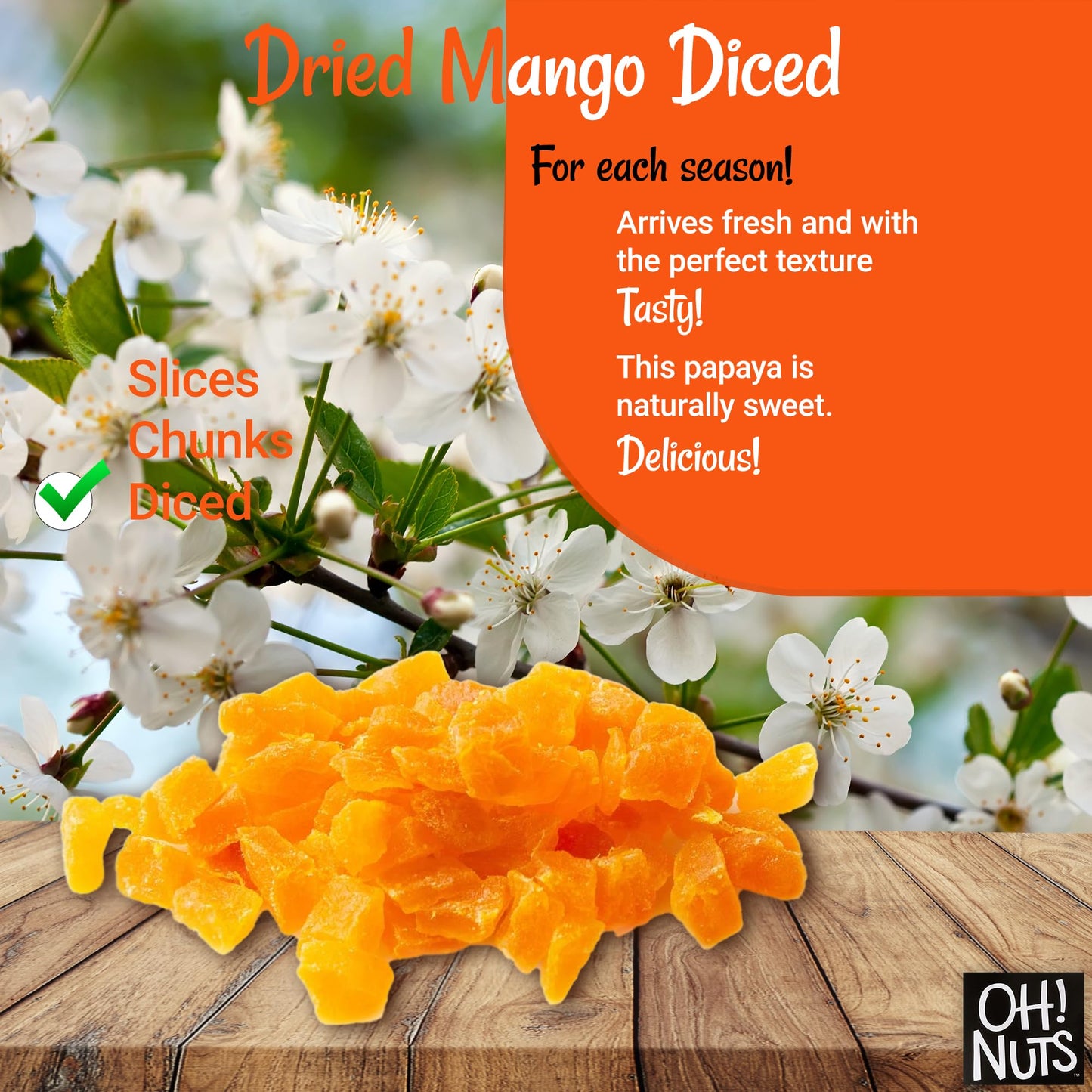 Dried Mango | 1 Lb - Sweetened Dried Fruit Diced | Dehydrated Fruit Bites | Packed In New York Zip-Seal Bag For Exceptional Freshness By Oh Nuts