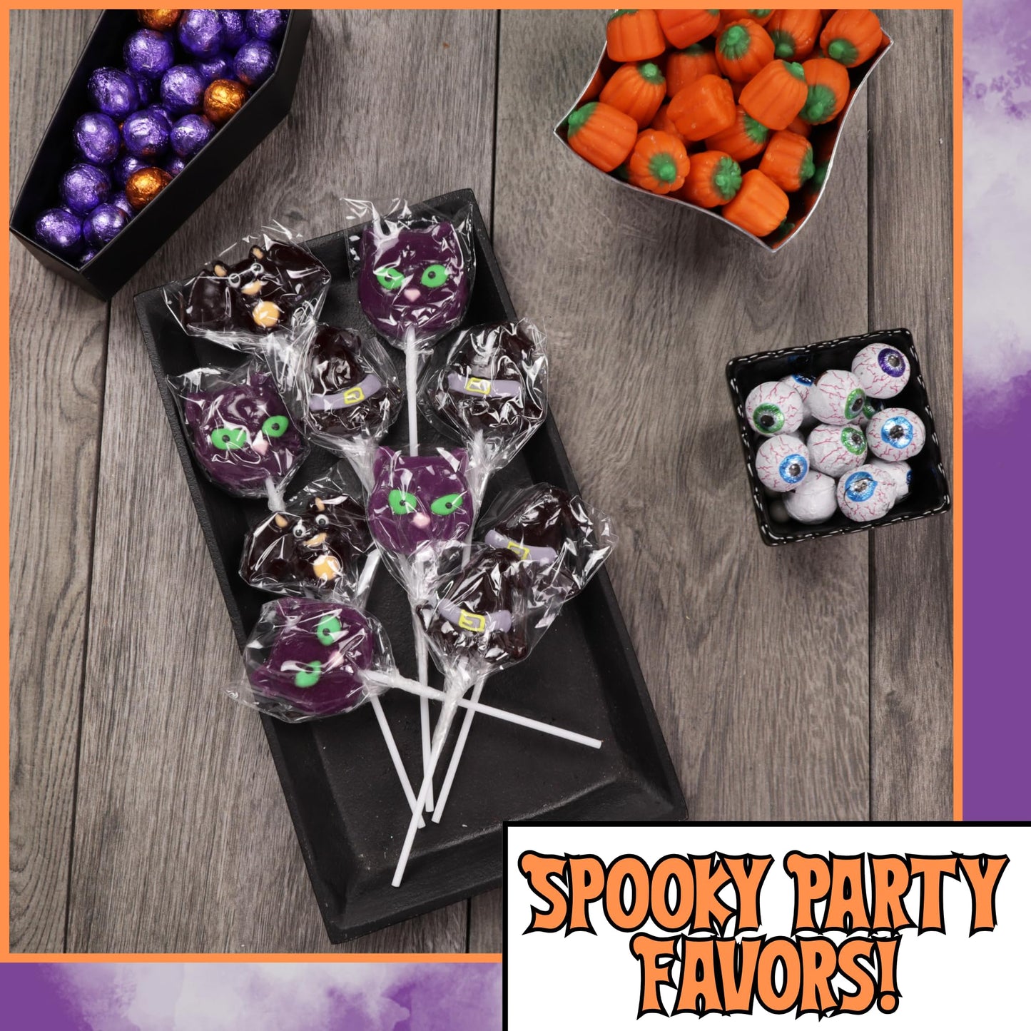 Sweetzo Halloween Lollipops, Cat, Bat, Witch Hat, 24 Count, Individually Wrapped, 15.7 x 7.8 x 17.6 cm
