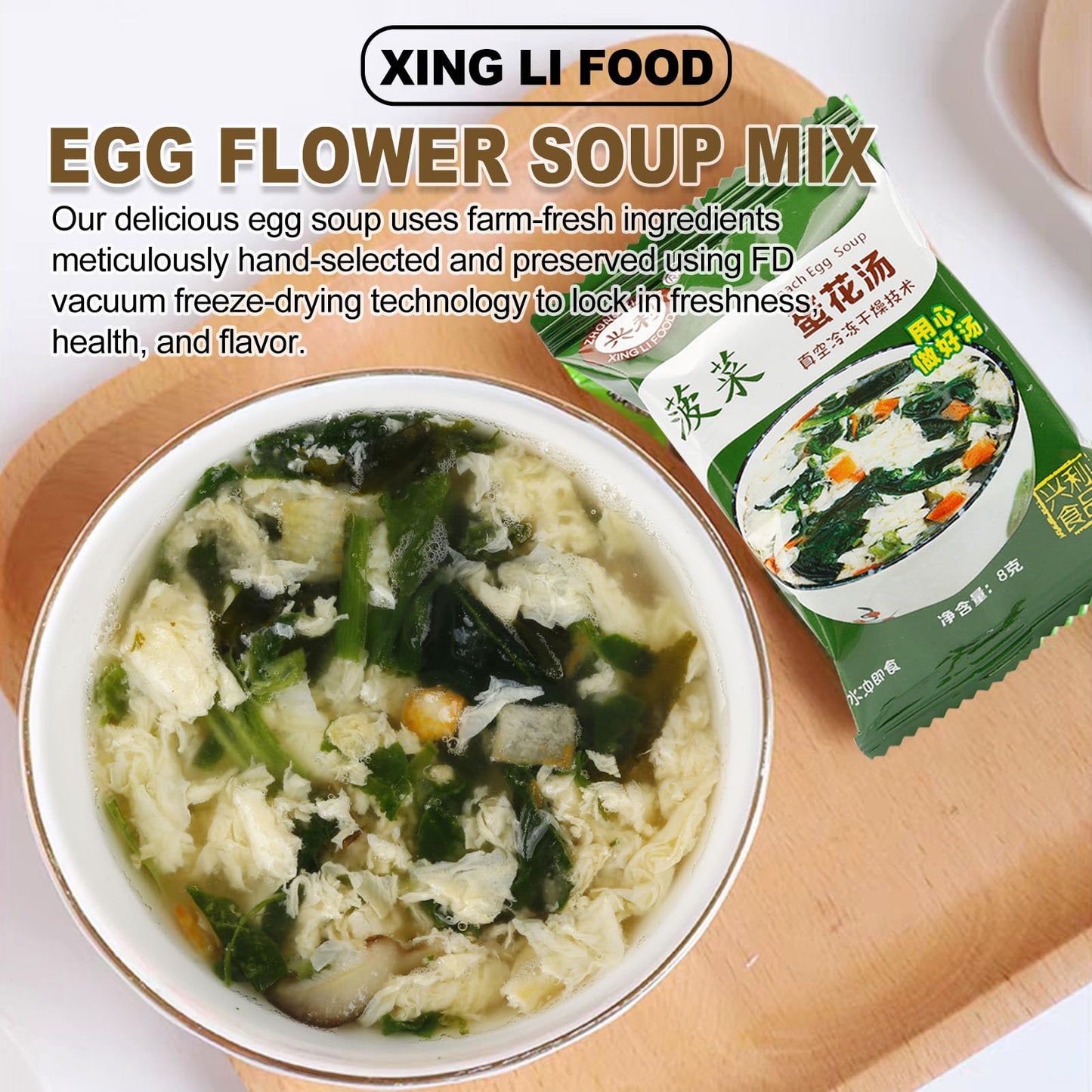 Egg Flower Soup Mix, Vegetable Mix Soup with 4 Flavors (Laver, Spinach, Mushroom, Tomato), 0.3 Ounce (20 Pack)