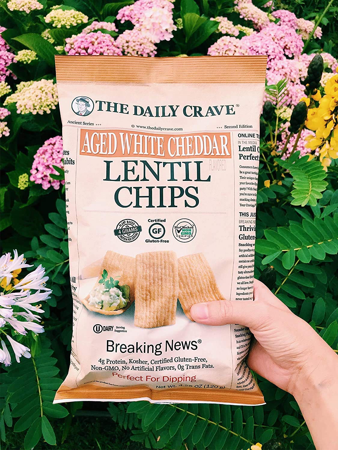 The Daily Crave Aged White Cheddar Lentil Chips, 4.25 Oz- 4 G Protein, Gluten-Free, Non-Gmo, Kosher, Crunchy 8 Count(Pack Of 1)