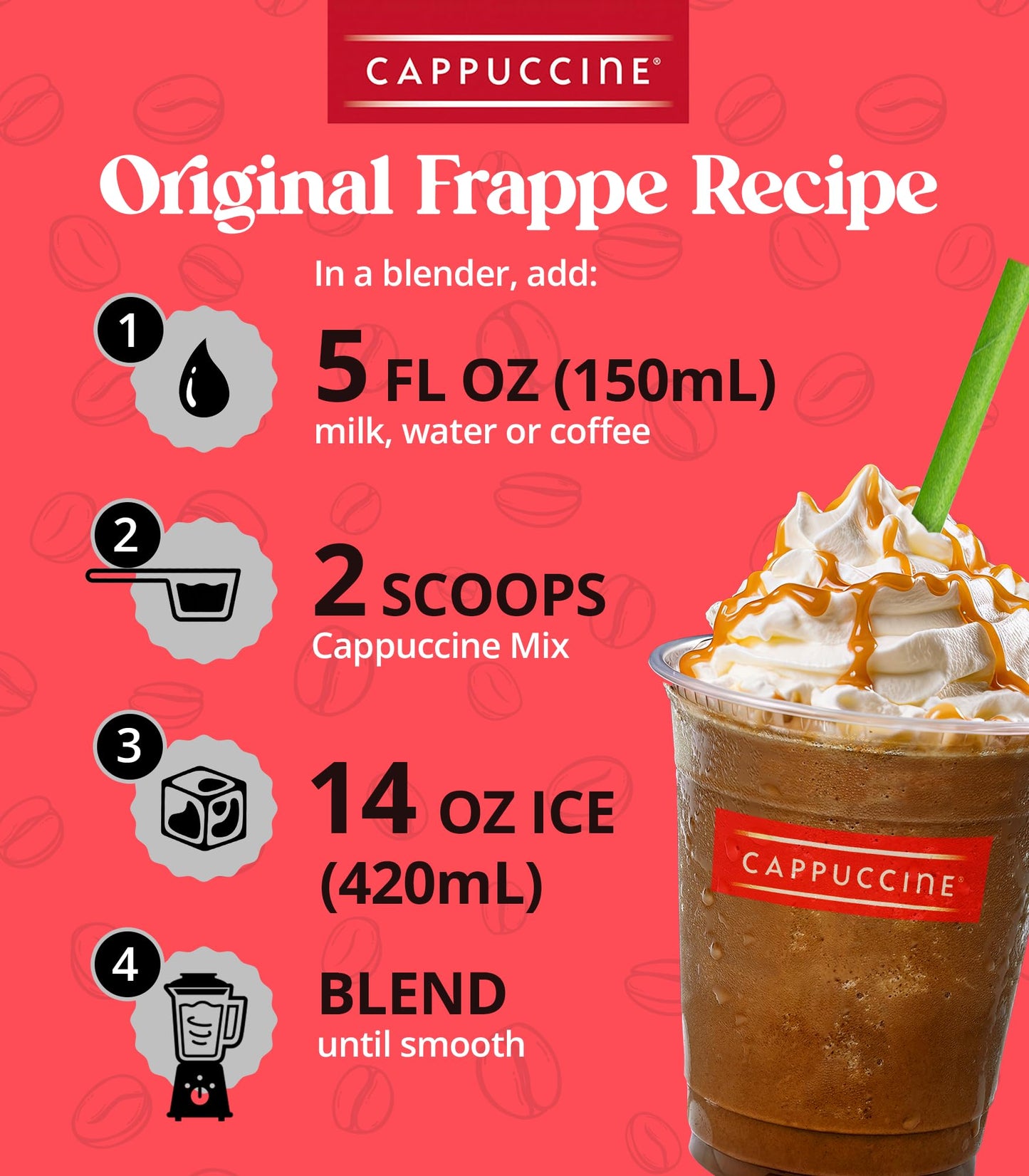 Cappuccine Matcha Green Tea Latte Frappe Mix, 3 Pounds Makes 36 Servings