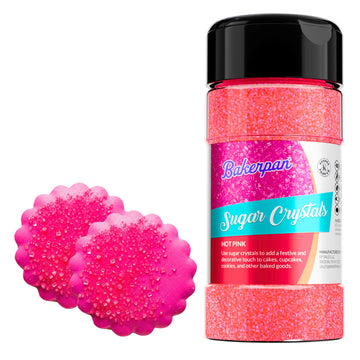Bakerpan Sugar Sprinkles for Baking - 7 Ounce Hot Pink Decorating Sugar Crystals for Cookies, Cake Pops, Ice Cream (Made in USA)