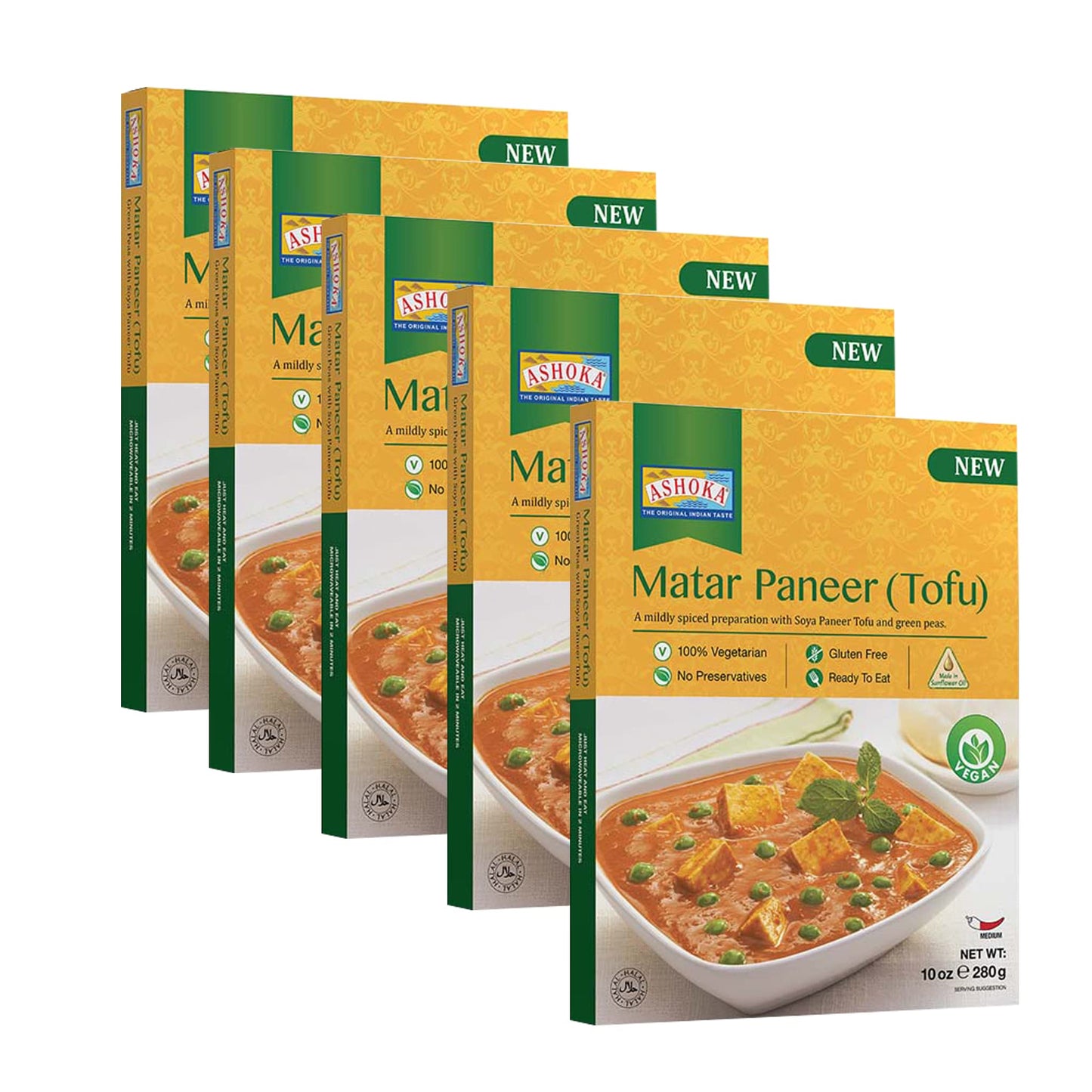ASHOKA Plant-Based Tofu & Green Peas Curry, Gluten-Free, Microwave Friendly, Pack of 10, 10 Ounce