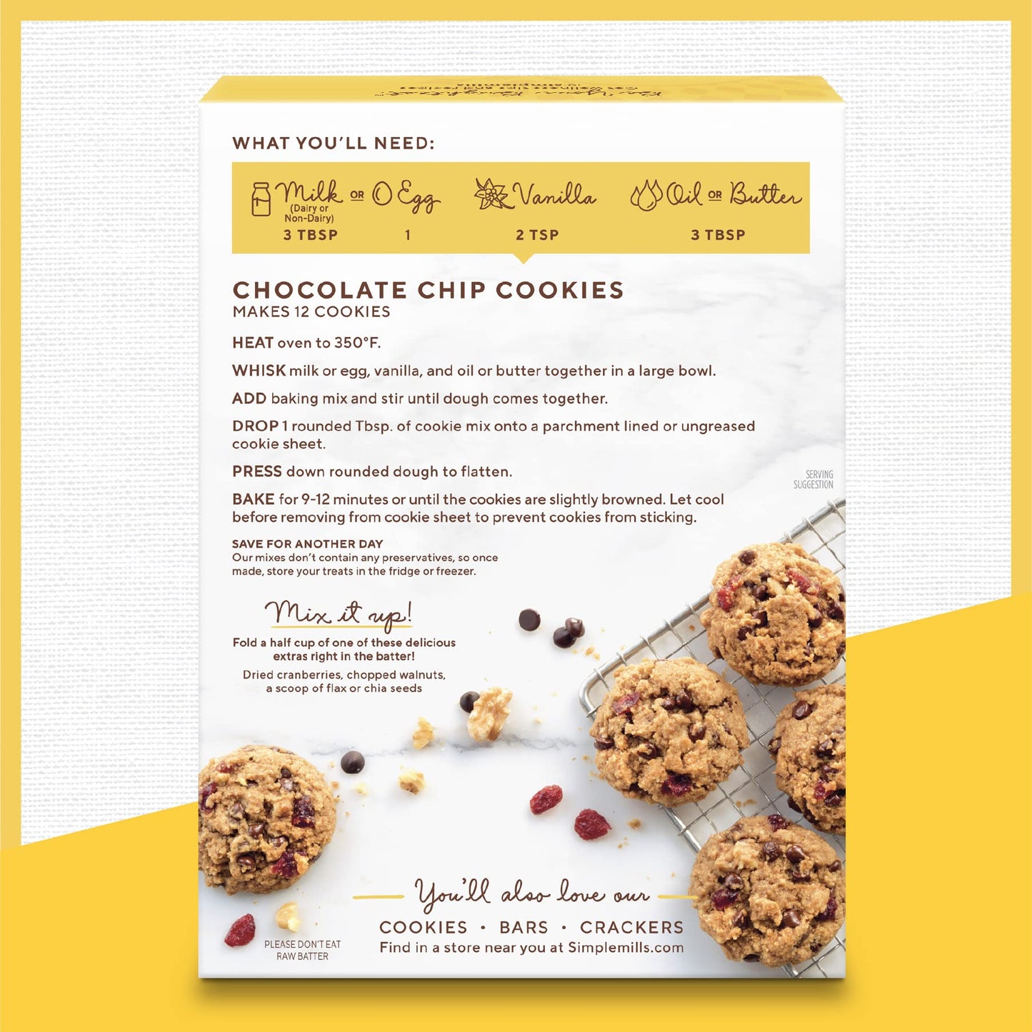 Simple Mills Almond Flour Baking Mix, Chocolate Chip Cookie Dough Mix - Gluten Free, Plant Based, 9.4 Ounce (Pack Of 6)