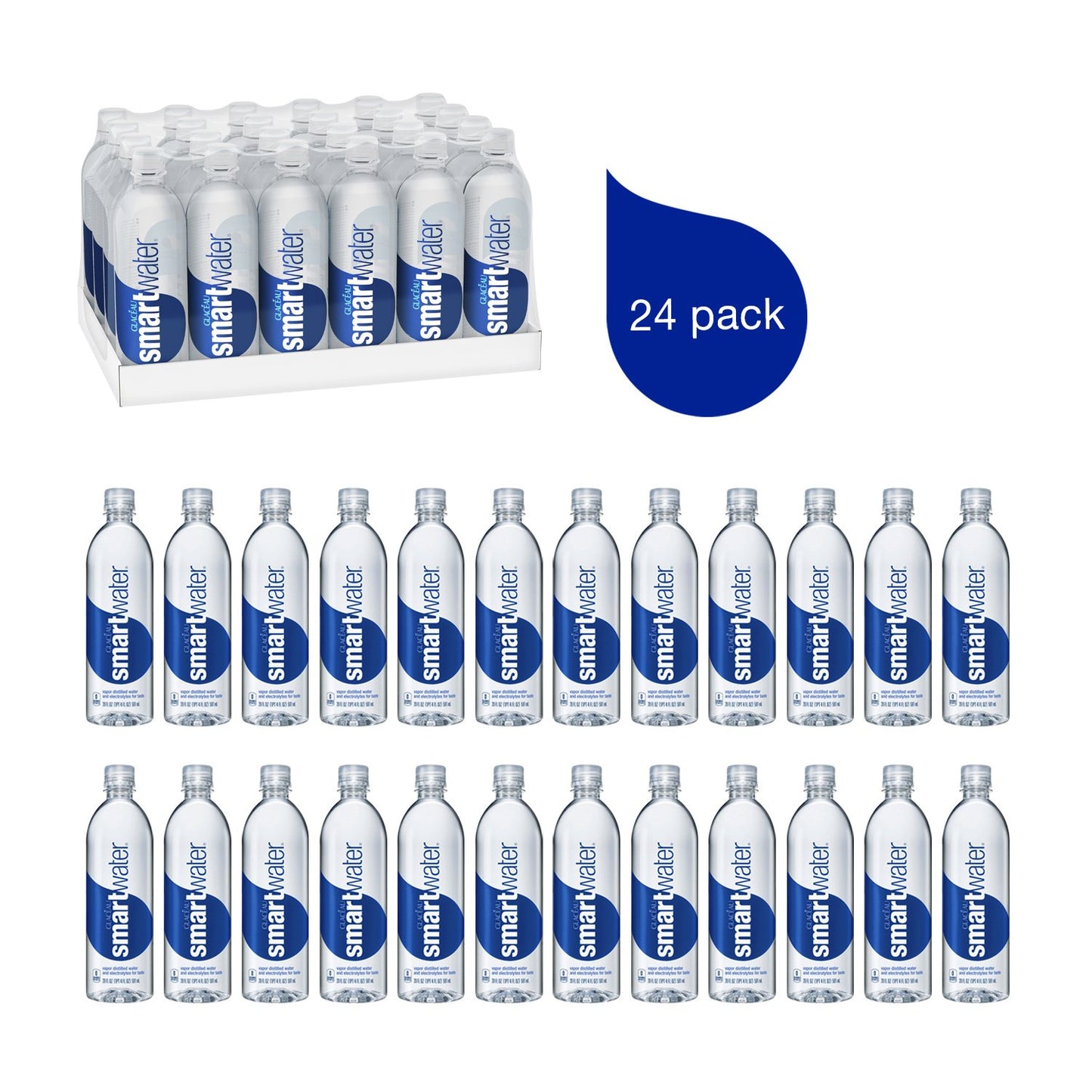 smartwater Vapor Distilled Water Bottles, 20 Fl Oz, 24 Pack