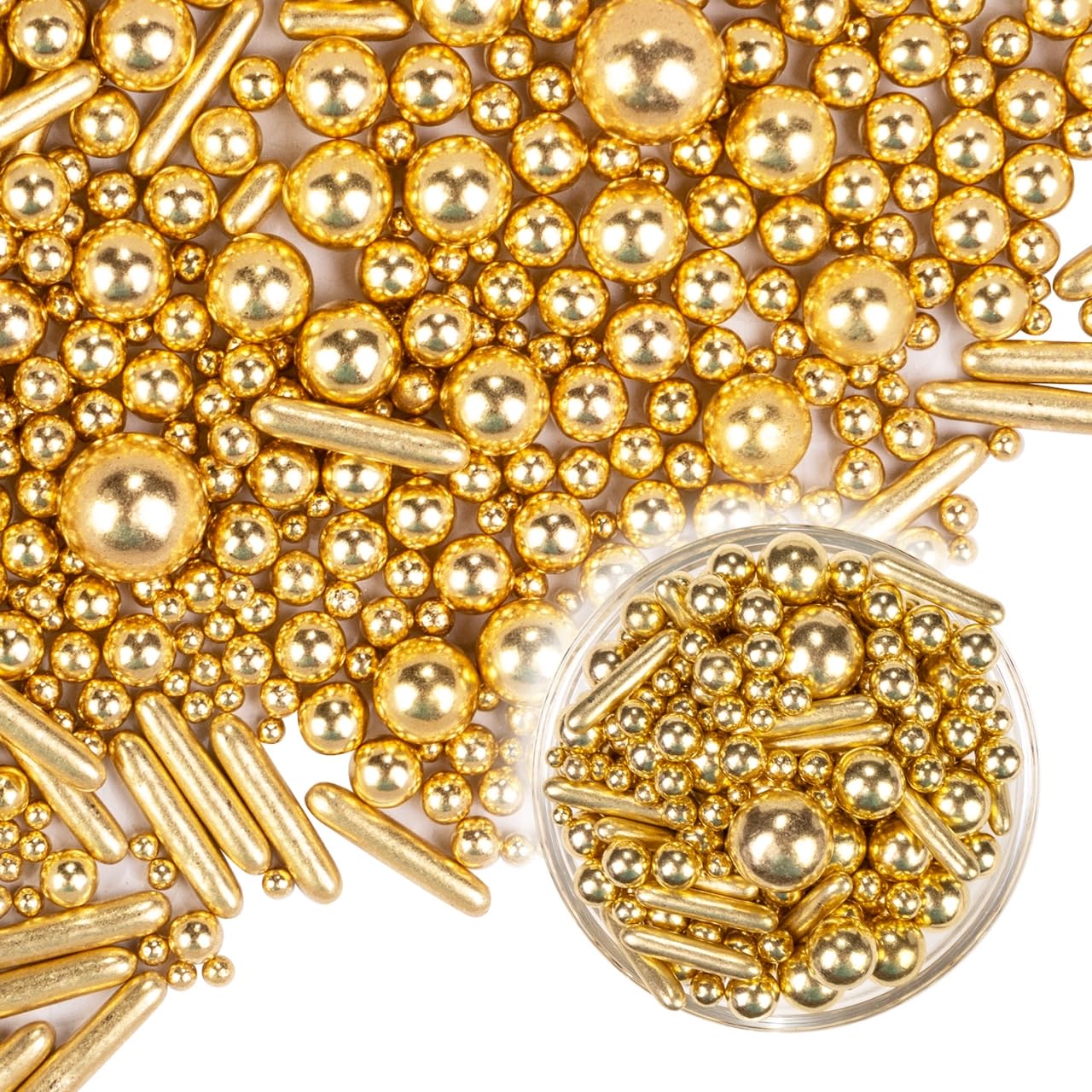 Dazzjoy Gold Pearl Rods Sprinkles, 130g/4.58oz, Mix Size, Gold Sprinkles for Cupcake Decorating, Cupcake Toppers, Cake Decoratio