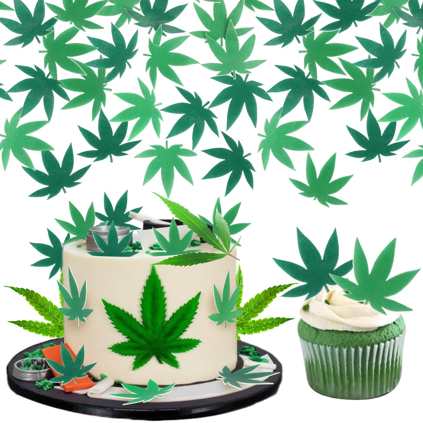ZHUOWEISM Cupcake Toppers, 60 PCS Edible Pot Leaf Design 7, Standard Size, Birthday Party Decorations