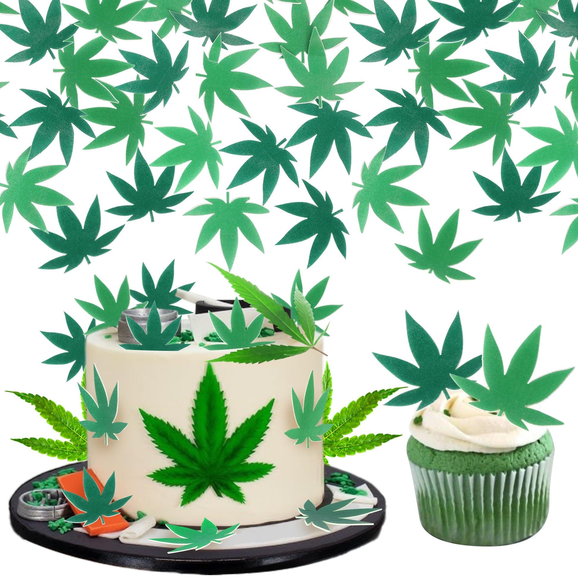 ZHUOWEISM Cupcake Toppers, 60 PCS Edible Pot Leaf Design 7, Standard Size, Birthday Party Decorations