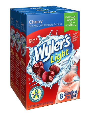 Wyler'S Light Singles To Go Powder Packets, Water Drink Mix, Cherry, 8 Packets Per Box, 24 Total Packets (Pack Of 3)