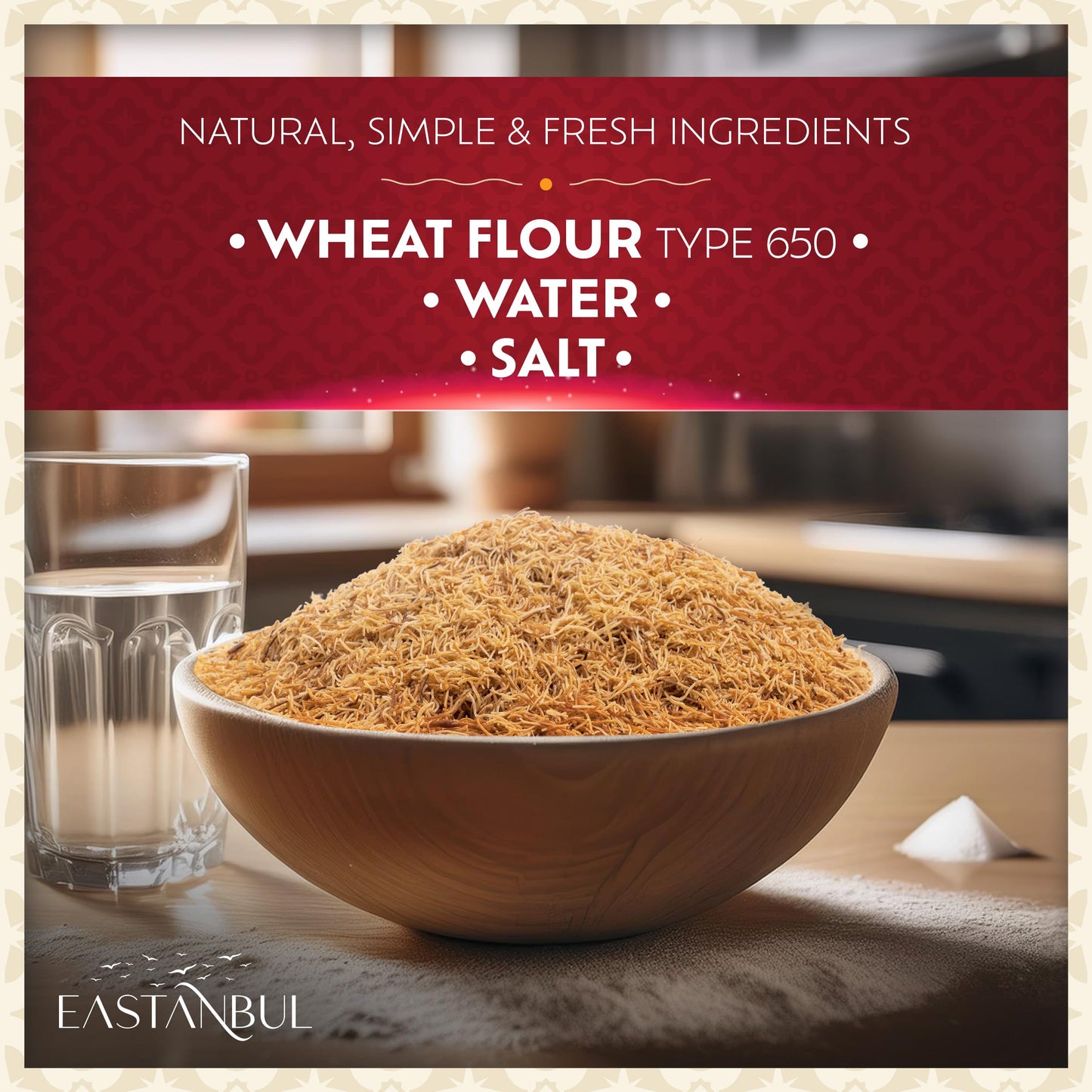 Eastanbul Baked & Shredded Kataifi for Milk Pudding  Crushed Kataifi  Shredded Fillo Dough  Kadayif Pastry Dough  Kataifi Muhallebi  Kadaifi Sprinkles  Kadayif Topping for Milky Desserts 250g (8.8oz)