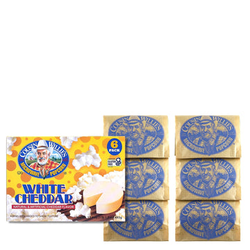 Cousin Willie'S Microwave Popcorn Bags, White Cheddar (6 Bags), Gourmet Popcorn Boxes For Party, Whole Grain Popcorn, Gluten Fre