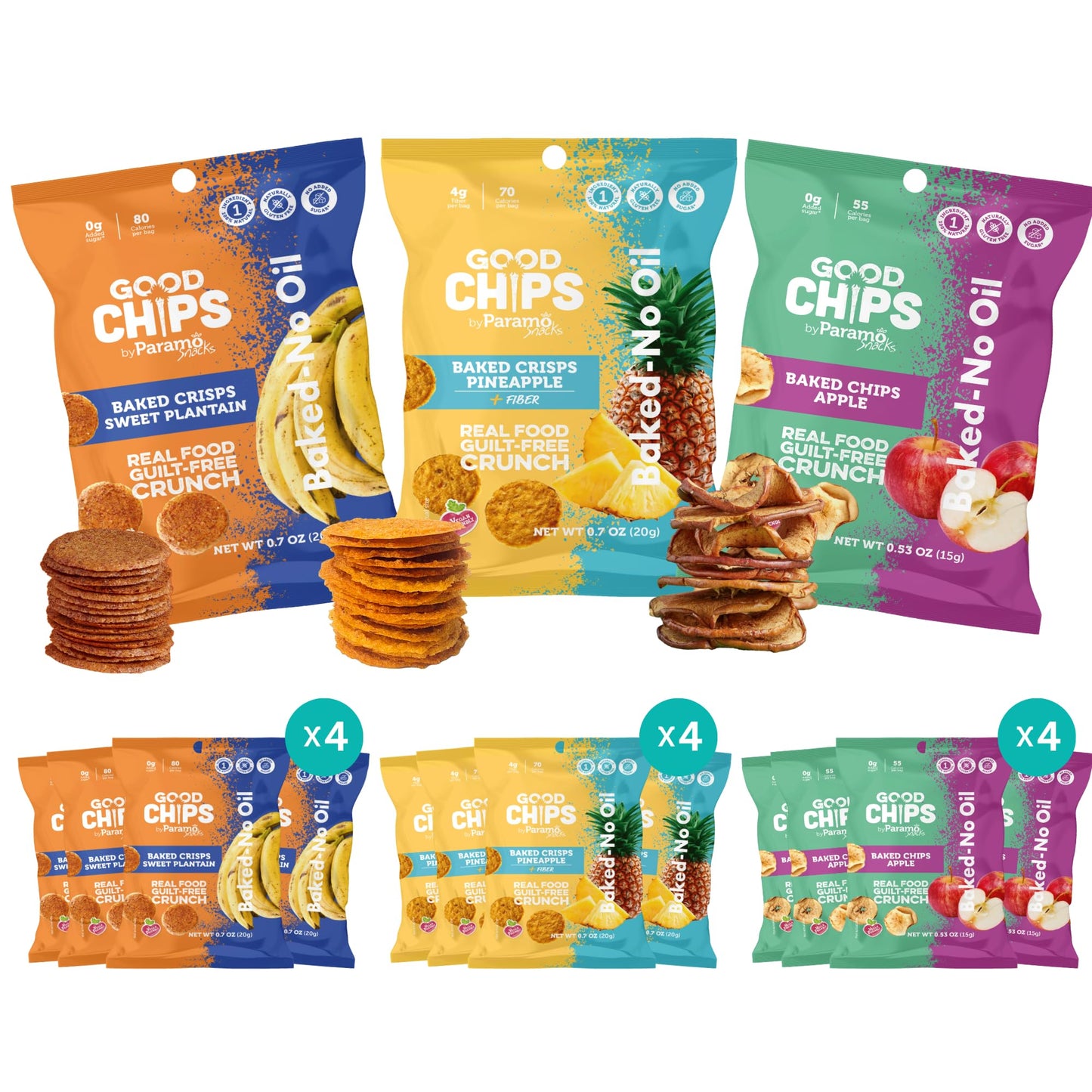 Good Chips Baked Crunchy Dried Fruit Snacks Variety Pack - Apple, Pineapple, Plantain - Pack of 12