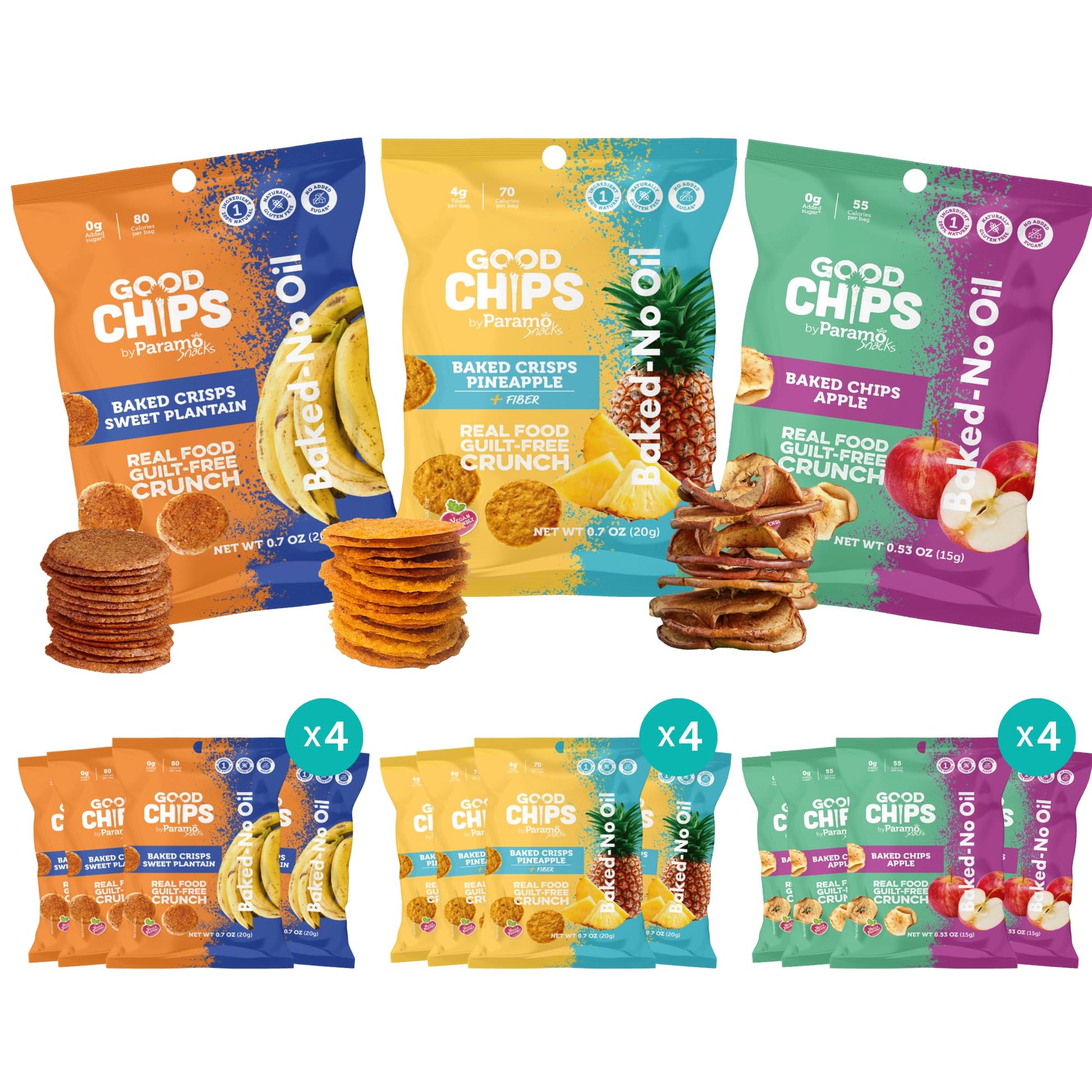 Good Chips Baked Crunchy Dried Fruit Snacks Variety Pack - Apple, Pineapple, Plantain - Pack of 12