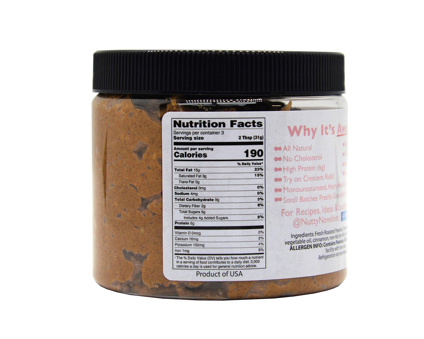 Nutty Novelties Cinnamon Peanut Butter - High Protein, Low Sugar - 30 Ounce