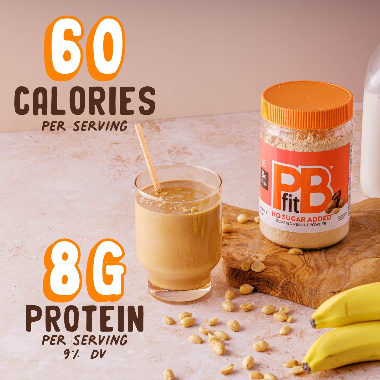 PBfit No Sugar Added Peanut Butter Powder, Powdered Peanut Butter Spread from Real Roasted Peanuts, 8g Protein, Made with Erythr