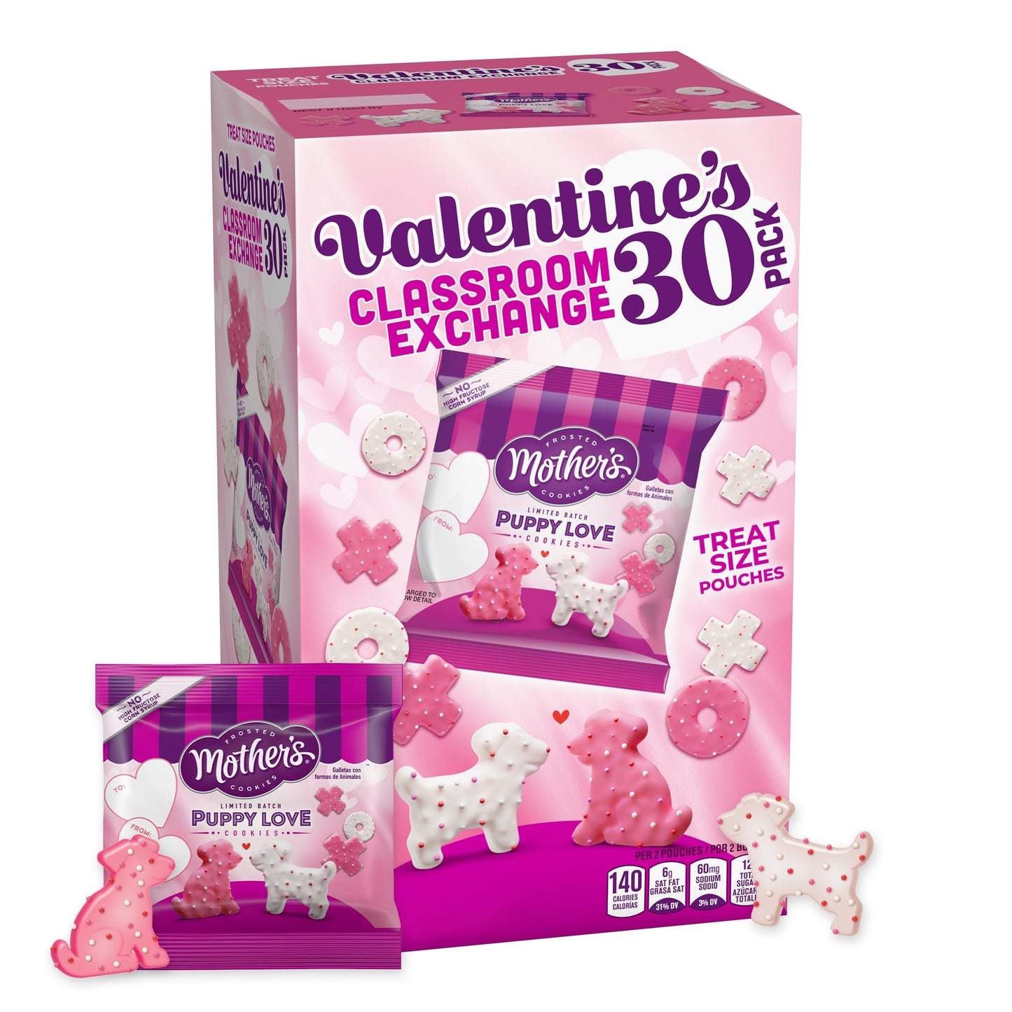 MOTHER'S Limited Batch Puppy Love Frosted Cookies 30 count box of 0.5oz bags, Valentine's Classroom Exchange - 15oz / 425g