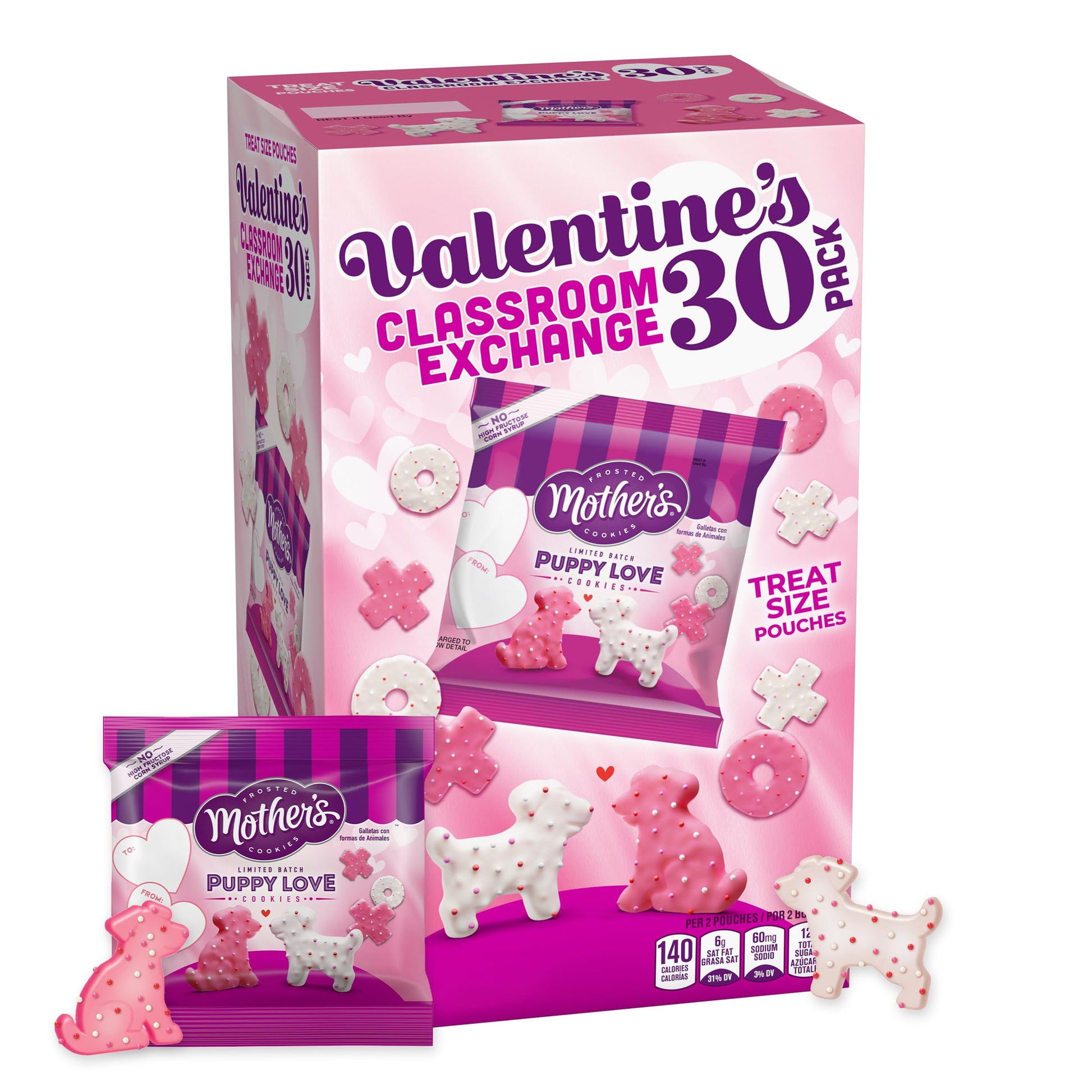 MOTHER'S Limited Batch Puppy Love Frosted Cookies 30 count box of 0.5oz bags, Valentine's Classroom Exchange - 15oz / 425g