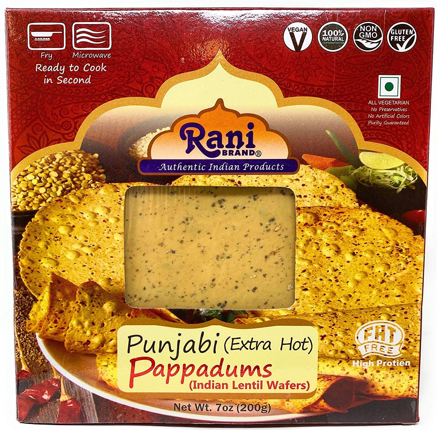 Rani Pappadums (Indian Lentil Wafer Snack) Punjabi Papad - Extra Hot, 7Oz (200G) Approximately 15Pc, 7 Inches ~ All Natural | Gl