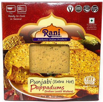 Rani Pappadums (Indian Lentil Wafer Snack) Punjabi Papad - Extra Hot, 7Oz (200G) Approximately 15Pc, 7 Inches ~ All Natural | Gl