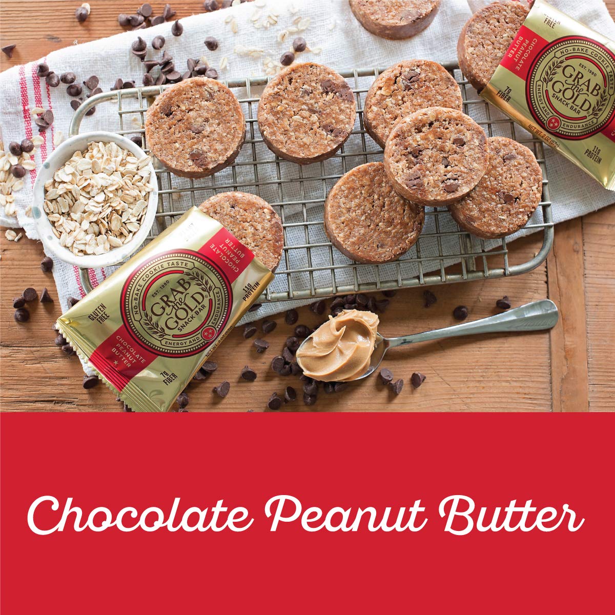 Snack Bars by grab The gold - Organic, gluten Free, Vegan, Kosher, & Dairy Free - 11g of Protein - chocolate Peanut Butter (4 co