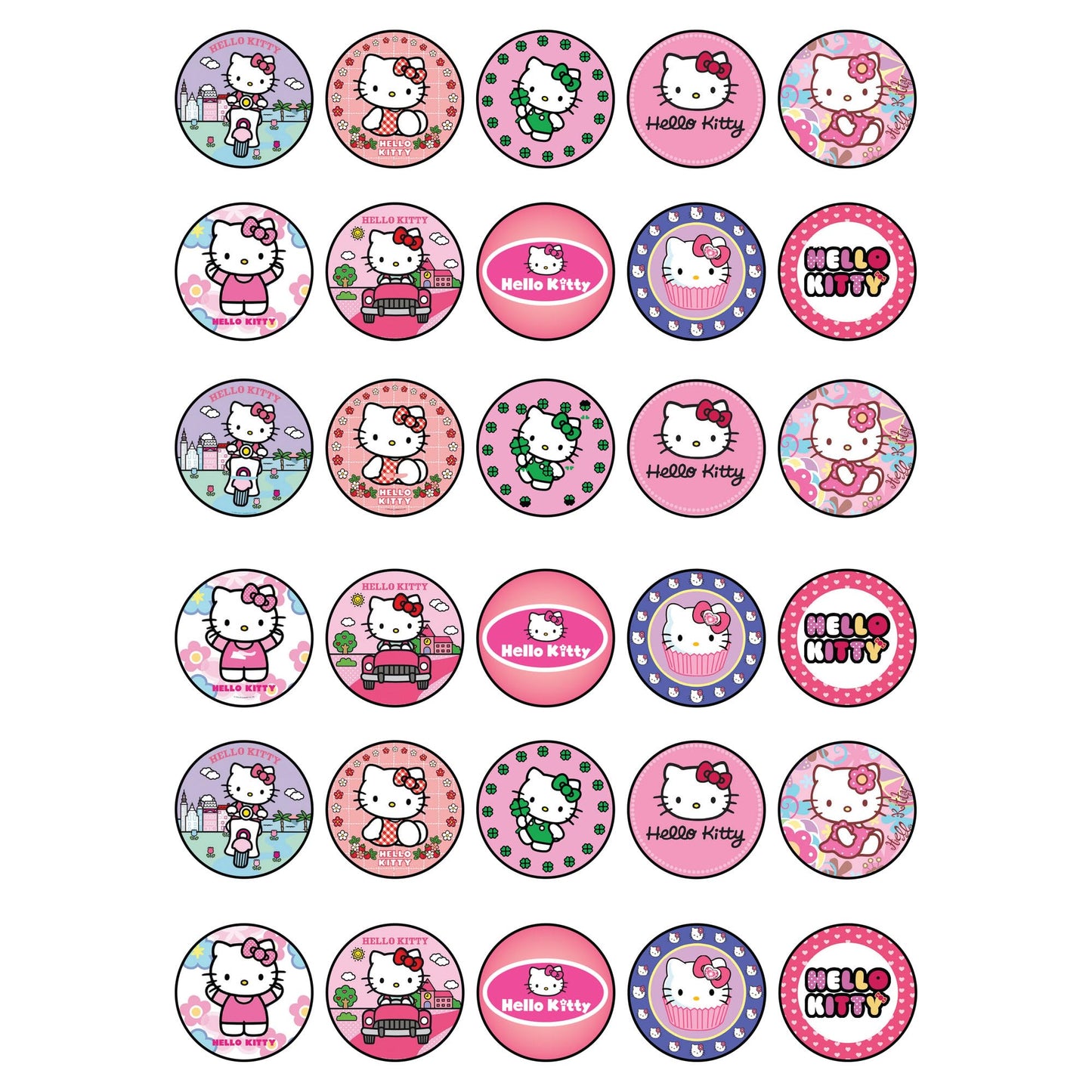 30 X Edible Sugar Cupcake Toppers - - Hello K Themed Collection Of Edible Cake Decorations | Uncut Edible On Sugar Sheet