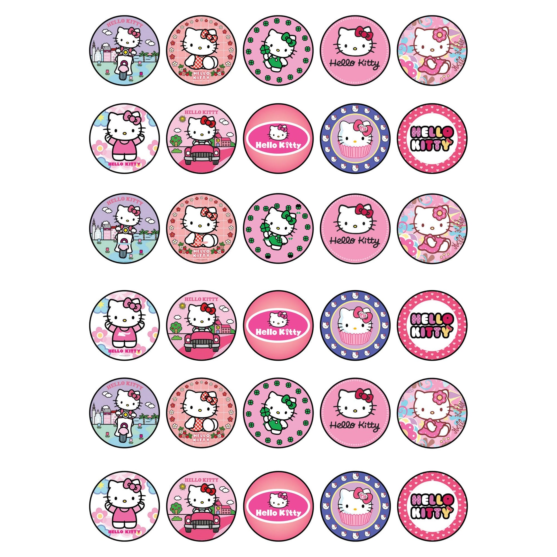 30 X Edible Sugar Cupcake Toppers - - Hello K Themed Collection Of Edible Cake Decorations | Uncut Edible On Sugar Sheet