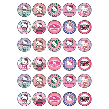 30 X Edible Sugar Cupcake Toppers - - Hello K Themed Collection Of Edible Cake Decorations | Uncut Edible On Sugar Sheet