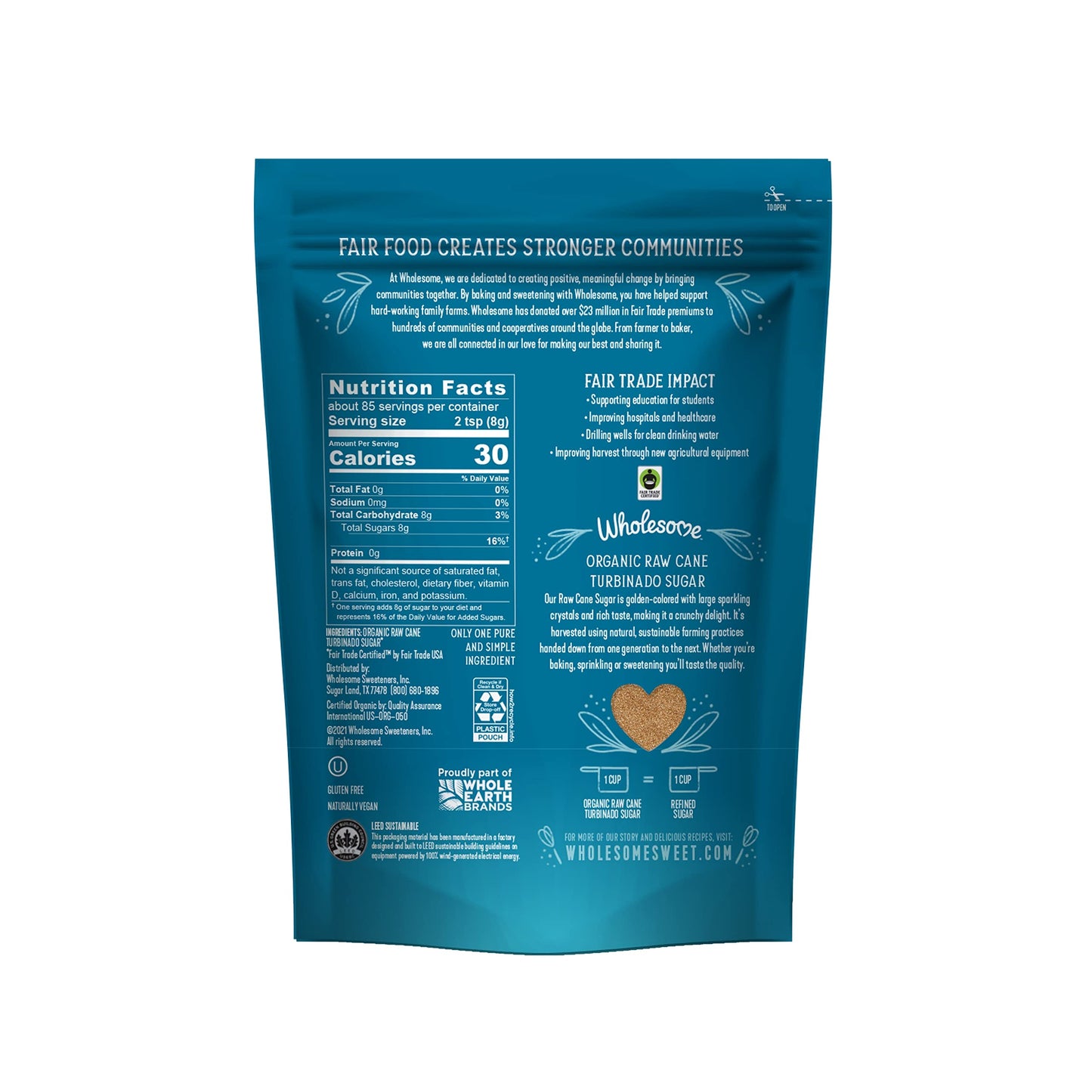 Wholesome Sweeteners Organic Raw Cane Turbinado Sugar, Fair Trade, Unrefined Sugar, Non GMO & Gluten Free, 1.5 Pound (Pack of 1)