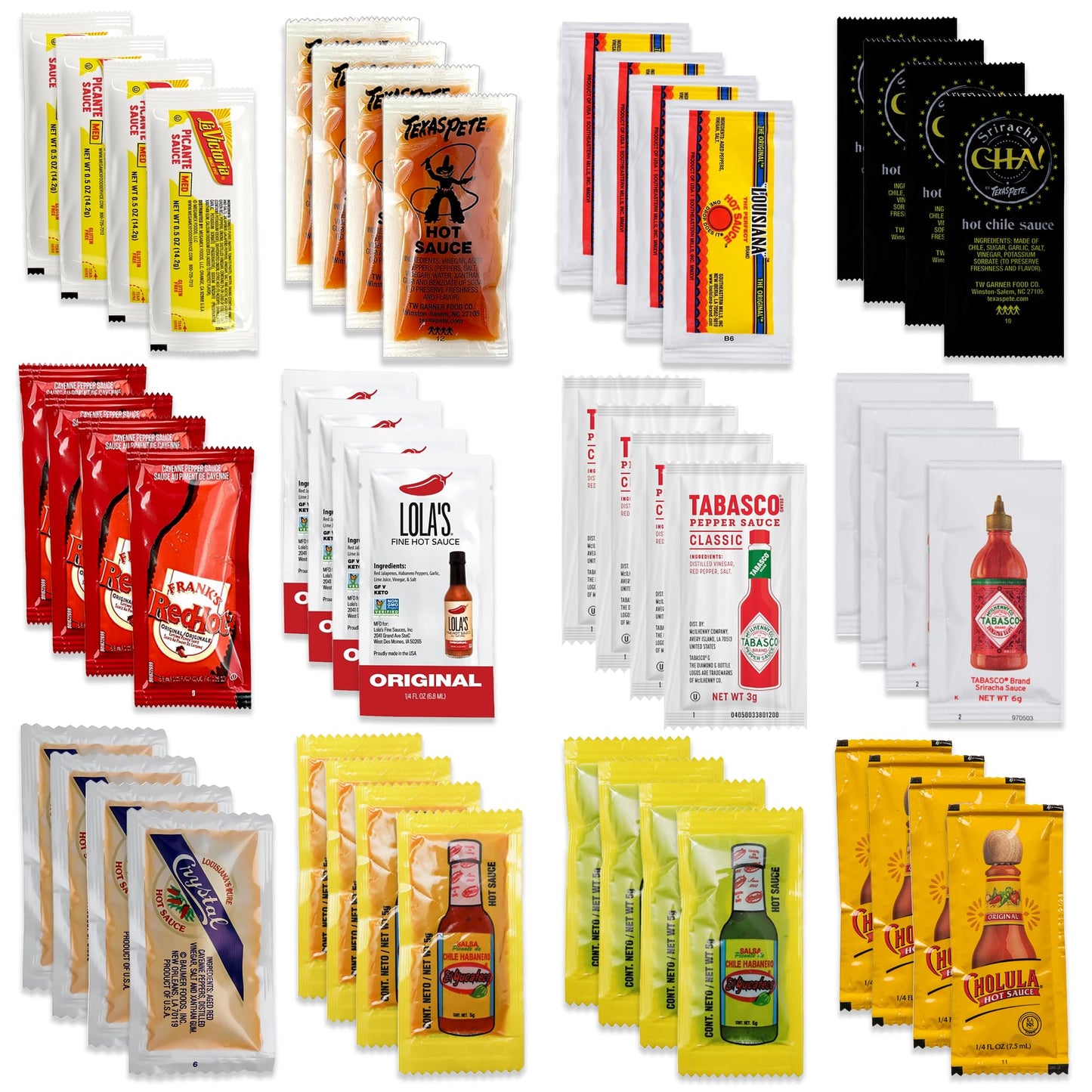 Hot Sauce Variety Pack Of 96 Condiment Packets. 8 Each Of 12 Flavors Care Package Gift Basket By Rebel Smuggling Galactic Emporium