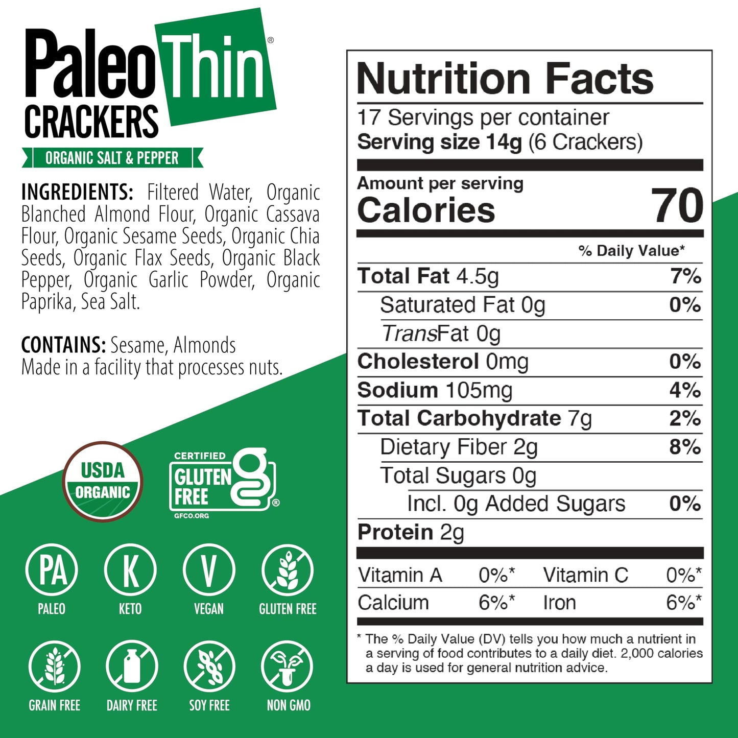 Julian Bakery Paleo & Primal Thin Crackers | Salt & Pepper & Parmesan | Usda Organic | Gluten-Free | Grain-Free | Gmo Free | Low